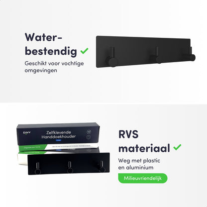 EAVY - Zelfklevende handdoekhaakjes RVS - handdoekhouder - wandhaak - plakhaak - Zwart - EAVY.NL