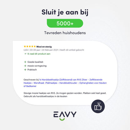 EAVY - Zelfklevende handdoekhaakjes RVS - handdoekhouder - wandhaak - plakhaak - Zwart - EAVY.NL