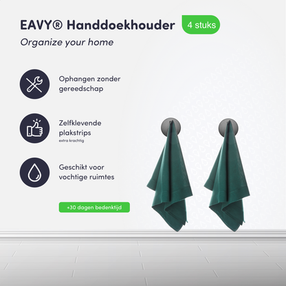 EAVY - Set van 4 Zelfklevende handdoekhaakjes RVS - Gunmetal - EAVY.NL